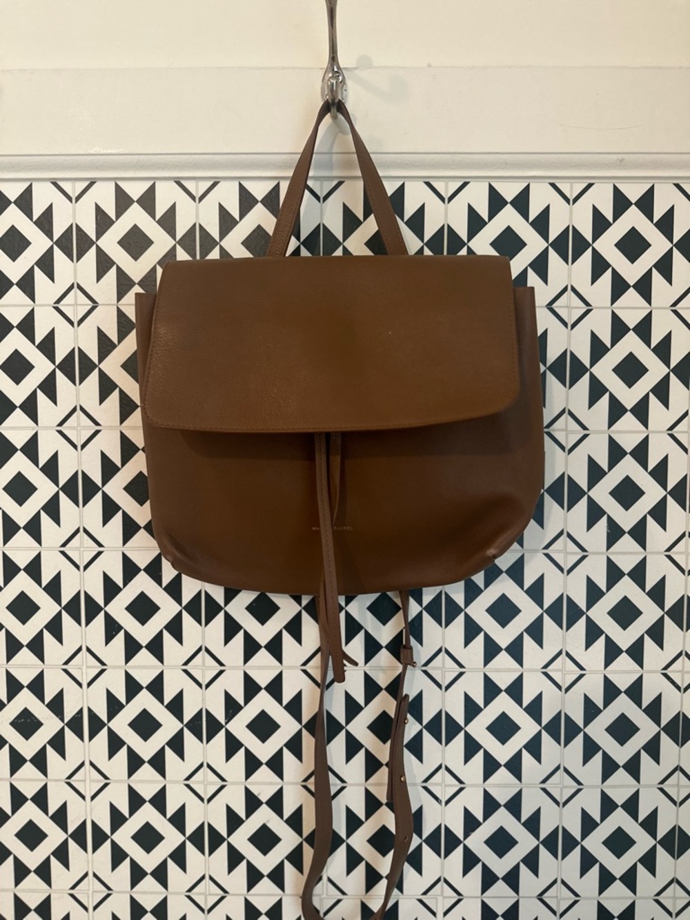 Mansur Gavriel Brown Leather Flap Drawstring Backpack